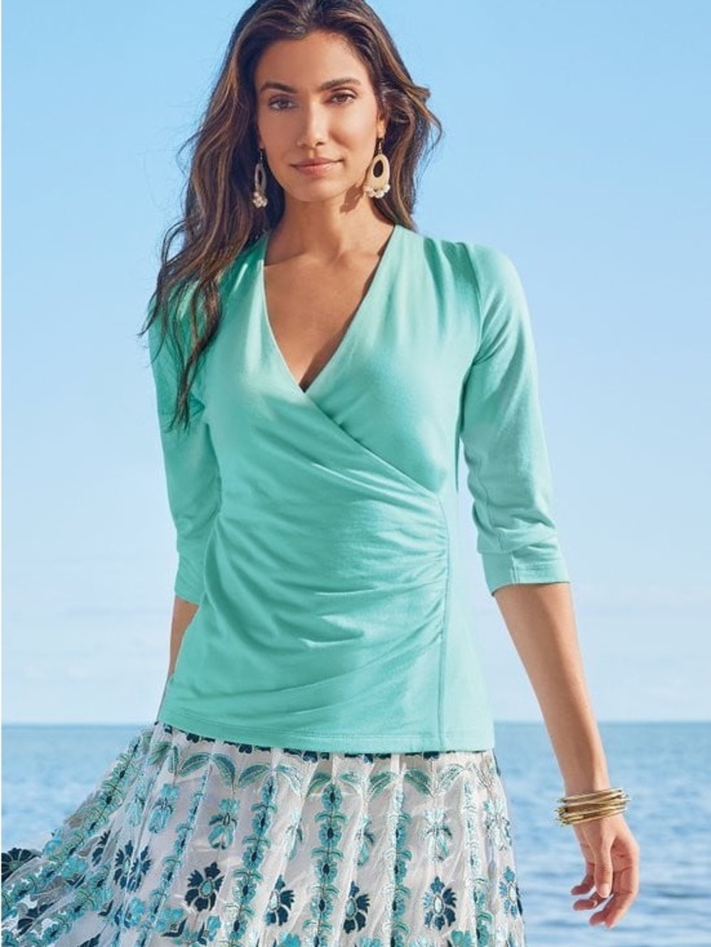 Soft Surroundings Alyssa light aqua splash top NWT